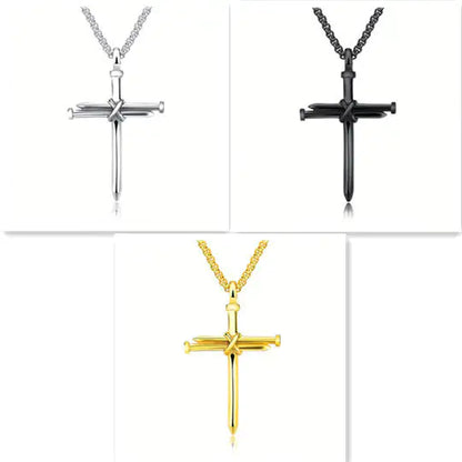 Steel Gold Round Box Chain Iron Nail Cross Pendant Necklace 3mm