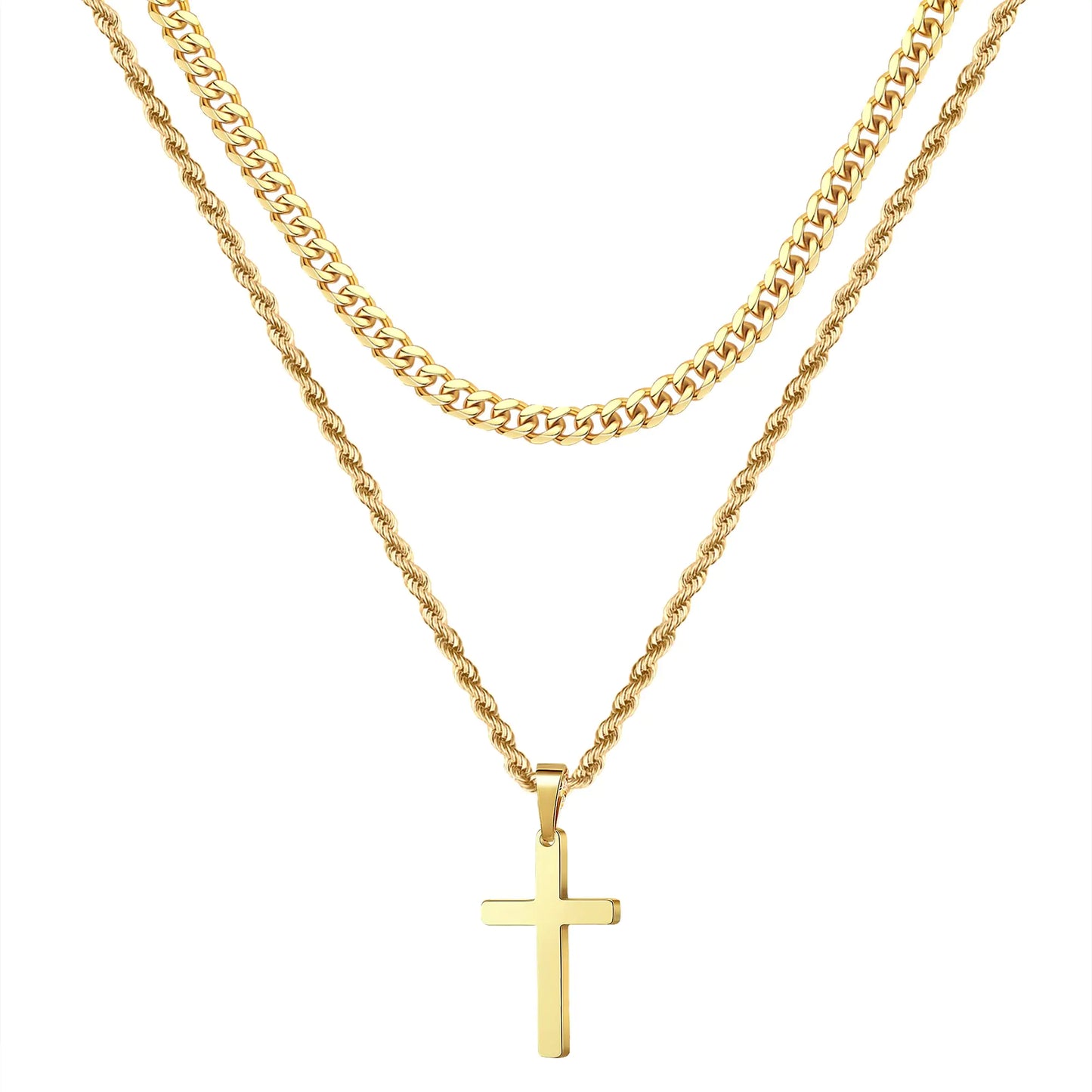 Stainless Steel Water Wave Necklace Cross Pendant