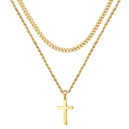 Stainless Steel Water Wave Necklace Cross Pendant