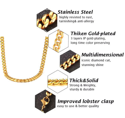 Stainless Steel Gold Silver Cuban Curb Chain