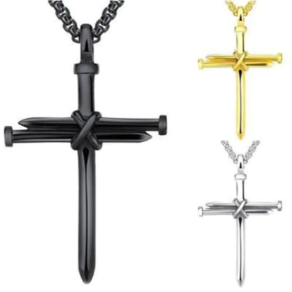 Steel Gold Round Box Chain Iron Nail Cross Pendant Necklace 3mm