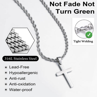 Stainless Steel Water Wave Necklace Cross Pendant