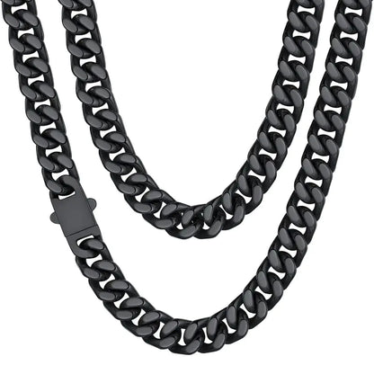 Stainless Steel Men's Cuban Link Chain, Black/18K Gold